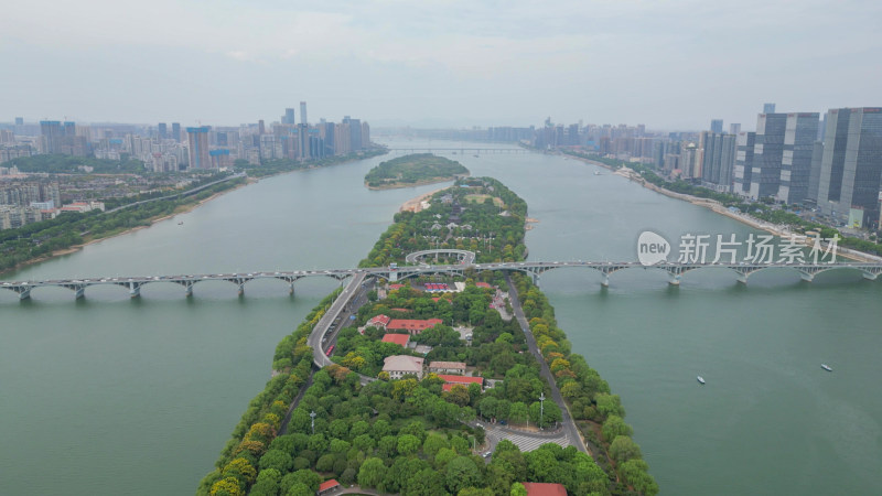 航拍湖南长沙湘江橘子洲5A景区