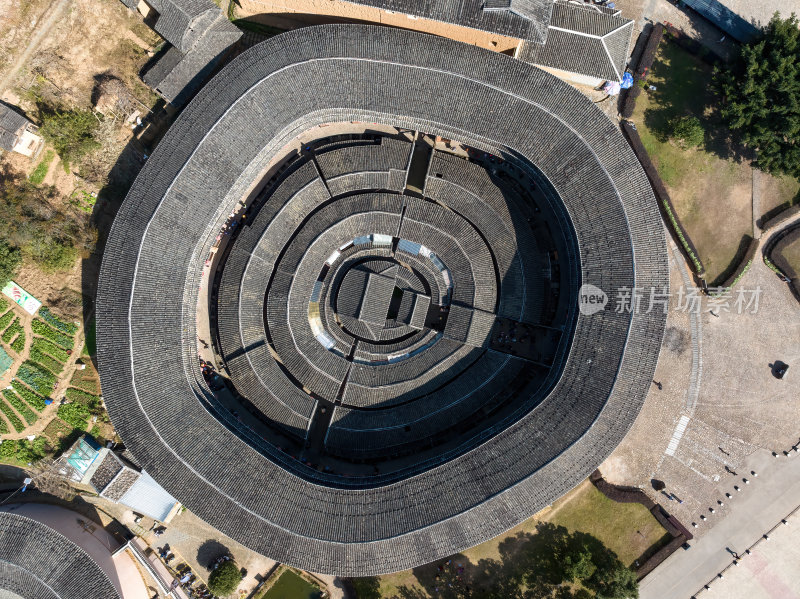 福建漳州永定客家土楼群建筑高空航拍