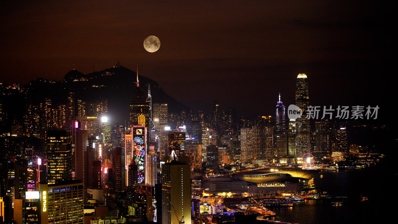 香港中秋月亮城市照片摄影太平山上赏月夜景