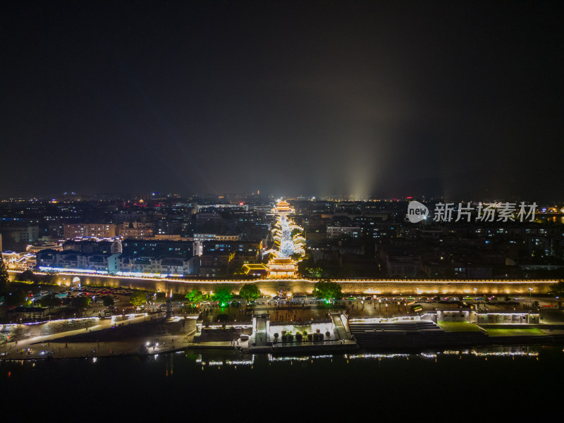 航拍湖北襄阳古城襄阳北街夜景