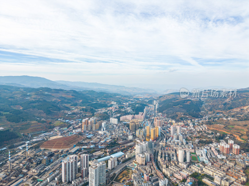 航拍云南红河州个旧市城市风光