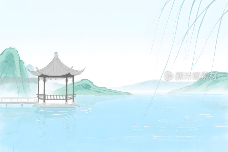 水墨江南湖心亭