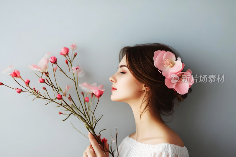 妇女节背景图美女花朵