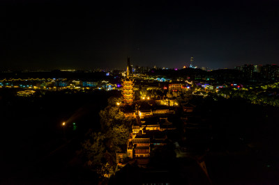 江苏镇江金山寺夜景航拍摄影图