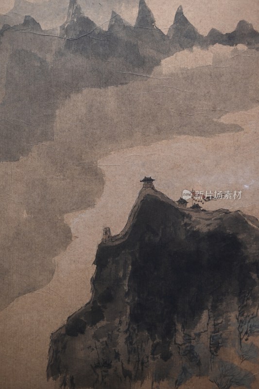 中式水墨山水古建画作