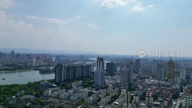 航拍金华城市建设城市风光