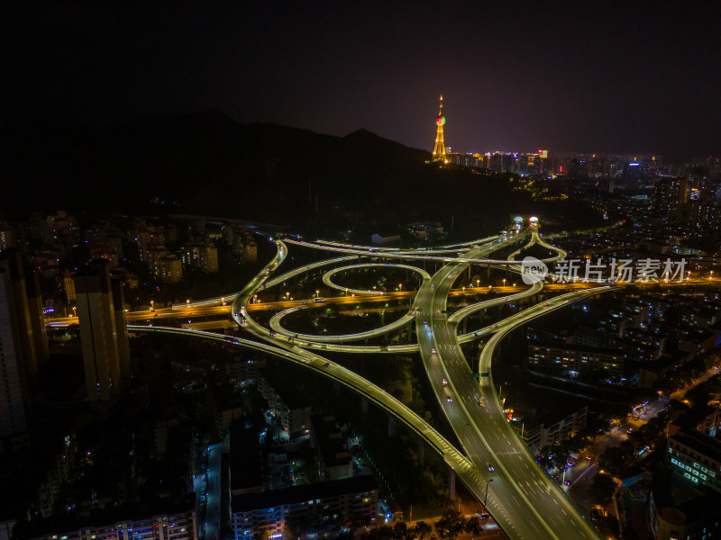 西宁原树立交桥夜景交通航拍图