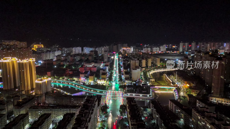 甘肃定西城市夜景灯光航拍图