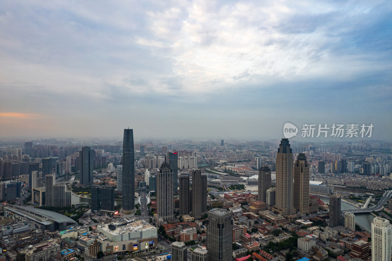 天津海河风景线城市夜景风光航拍