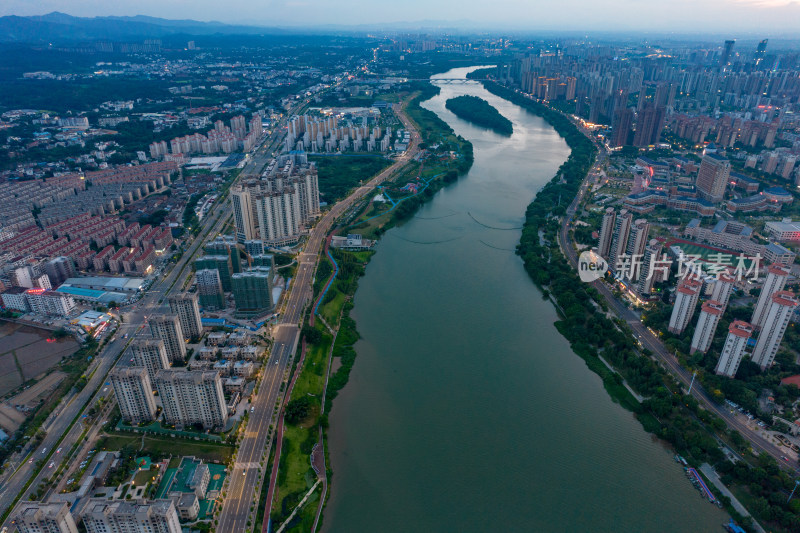 江西赣州城市晚霞航拍摄影图