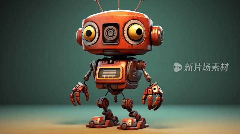 橙色机器人的可爱造型，科技与艺术的融合