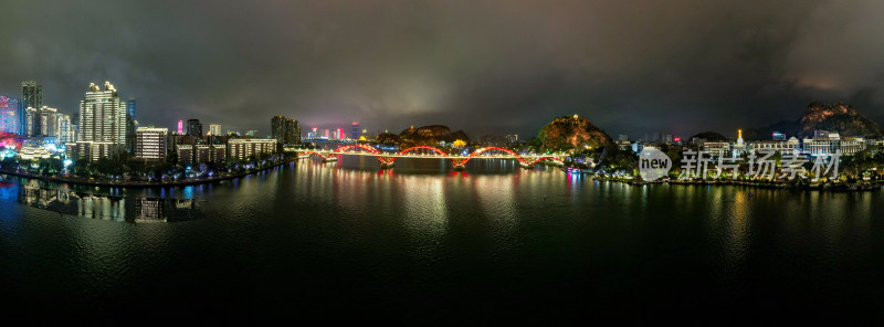 广西柳州柳江夜景灯光航拍全景图