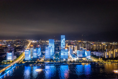 福建福州城市夜景灯光航拍图