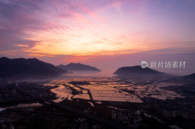 福建霞浦北岐海上农田滩涂日出朝霞自然风光