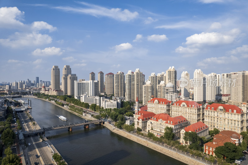 天津海河风景线古文化街码头城市风光航拍