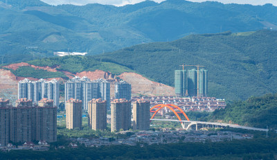 西双版纳景洪市城市风光高视角