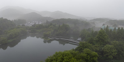 杭州西湖风光浴鹄湾景区云雾航拍