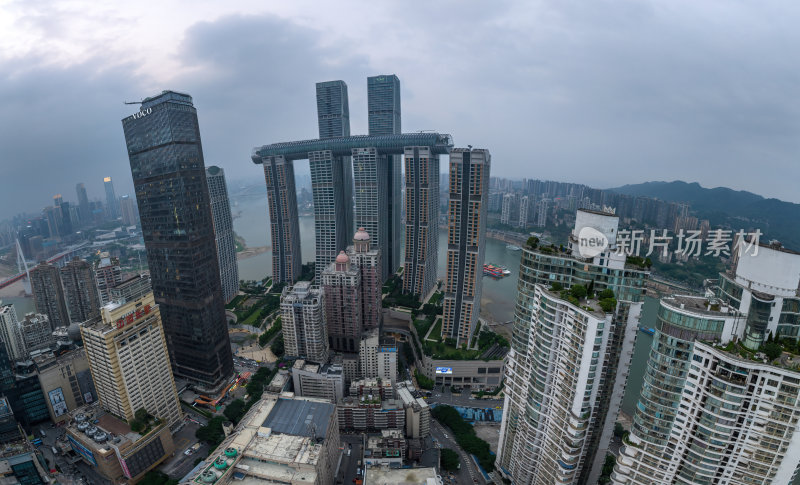 重庆朝天门来福士办公楼商场日落夜景航拍