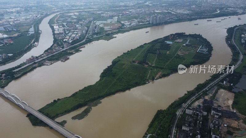 航拍广东省东莞市石排镇鲤鱼洲