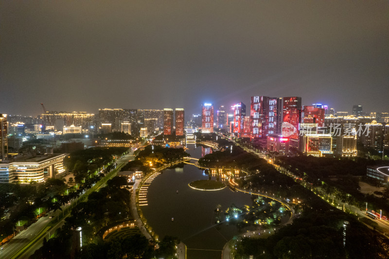 广东佛山千灯湖CBD夜景航拍图