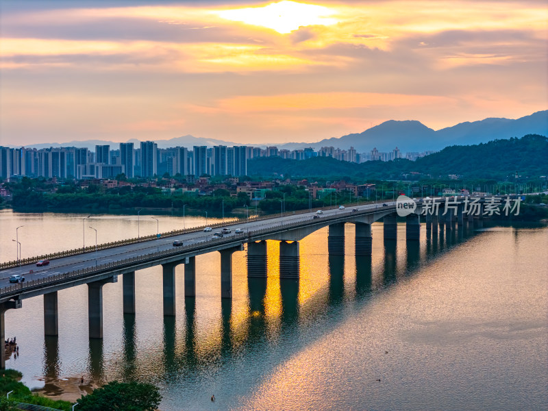航拍广东清远城市地标建筑