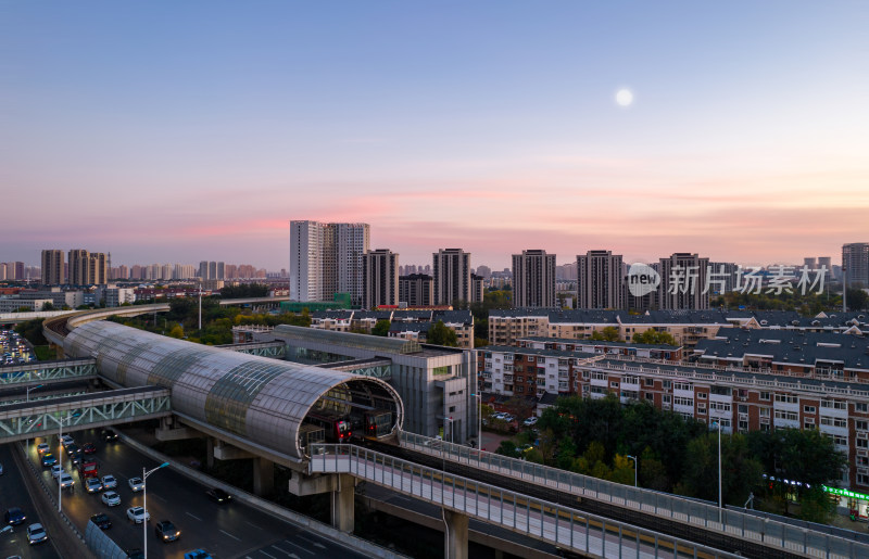 天津海河海津大桥沿岸城市建筑日落风光夜景