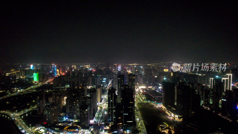 广东湛江城市夜景交通大景航拍