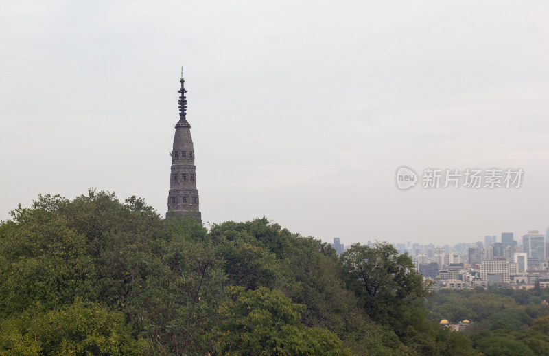 杭州保俶塔与城市远景特写