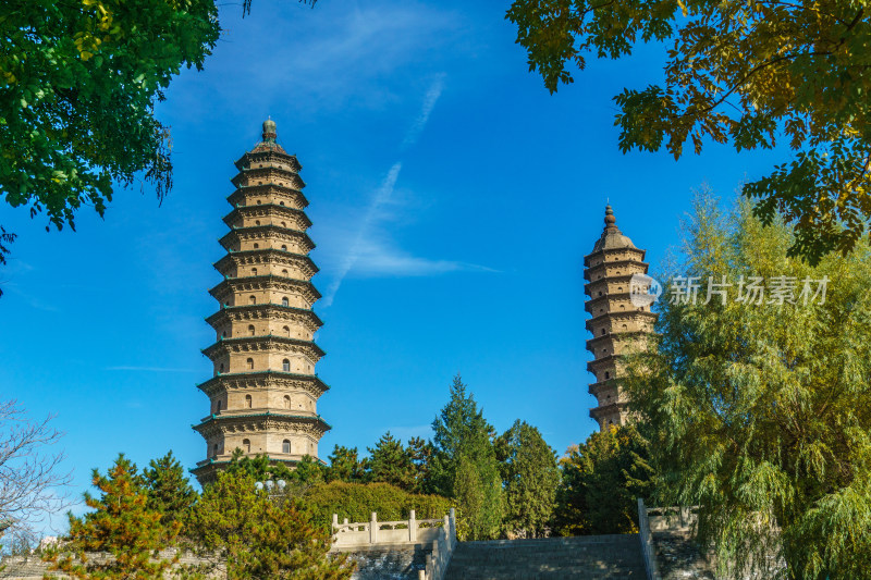 山西太原市地标永祚寺双塔景观