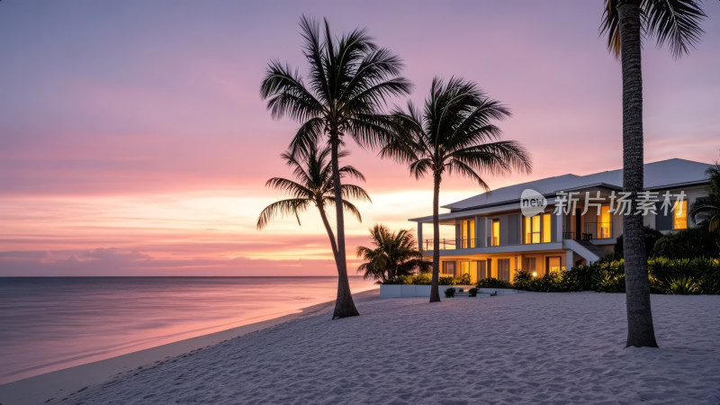 海边别墅度假酒店黄昏浪漫休闲生活背景图