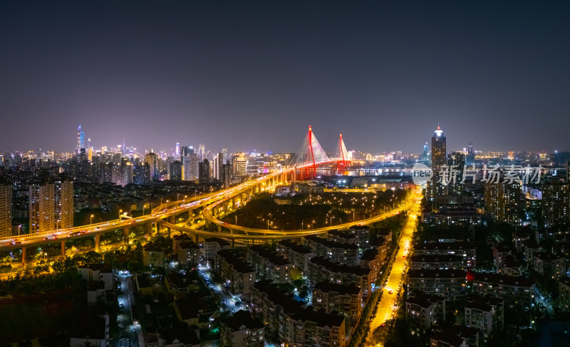 航拍上海杨浦大桥夜景