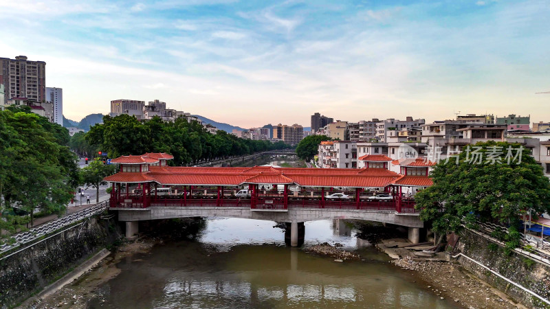 广东云浮南山河城市风光航拍