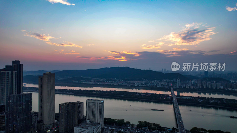 湖南长沙岳麓山夕阳晚霞航拍