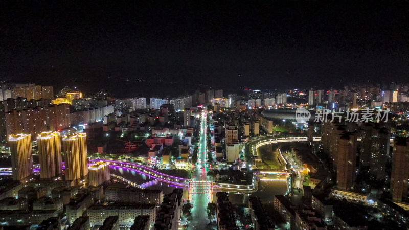 甘肃定西城市夜景灯光航拍图