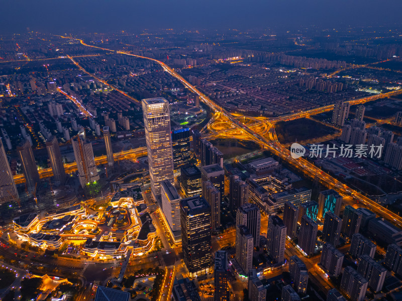 航拍上海前滩金融区夜景