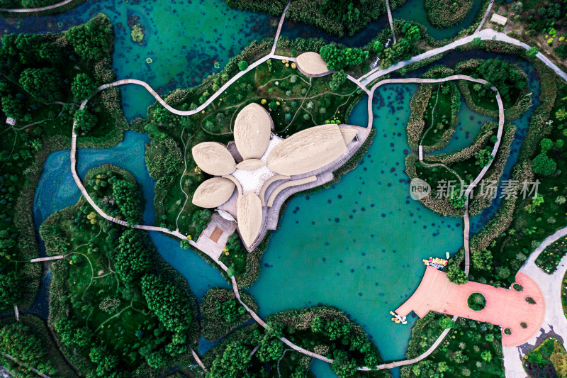 甘肃张掖国家湿地公园建筑航拍俯拍