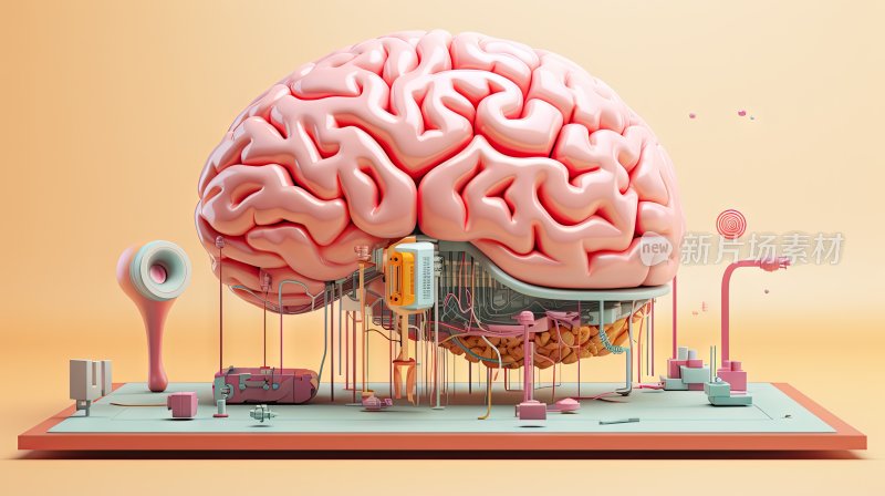 3D医学插图，大脑脑部结构图