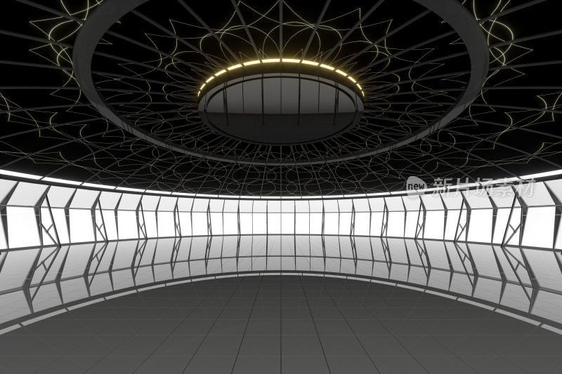 黑色圆形建筑室内 3D渲染