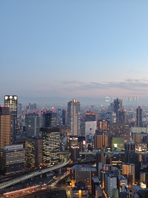 大阪城市灯火辉煌夜景俯瞰全景