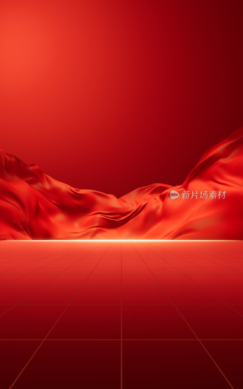 红色流动布料背景3D渲染