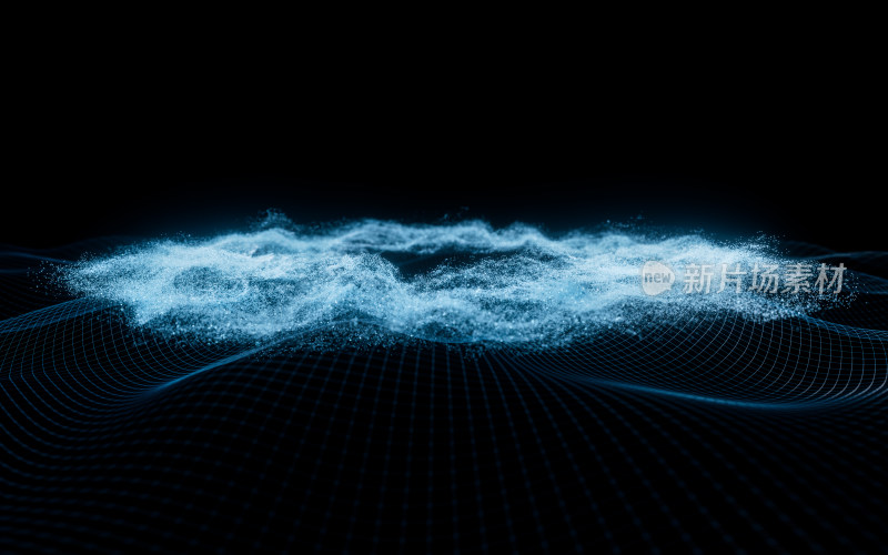 蓝色流动的粒子3D渲染