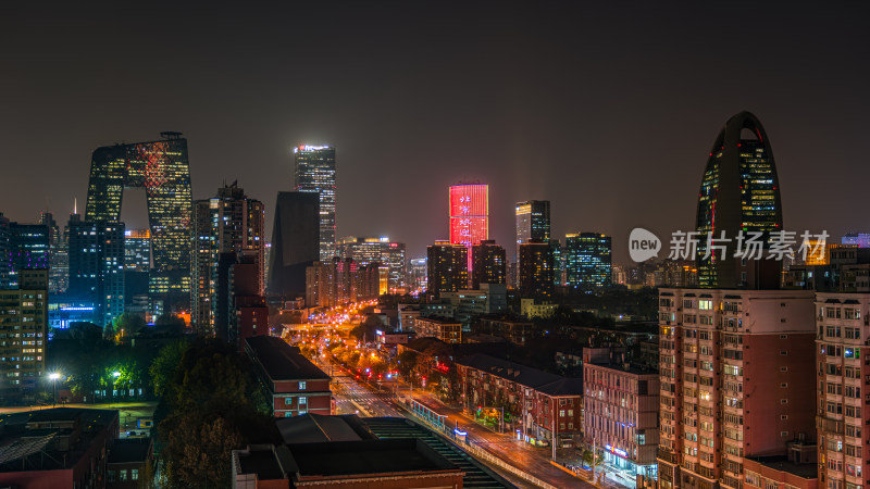 北京繁华夜景下的城市建筑群