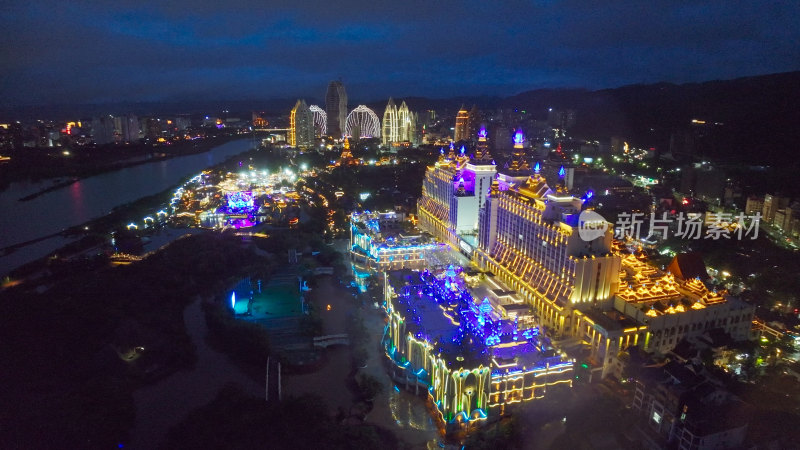 云南西双版纳告庄西双景夜景航拍