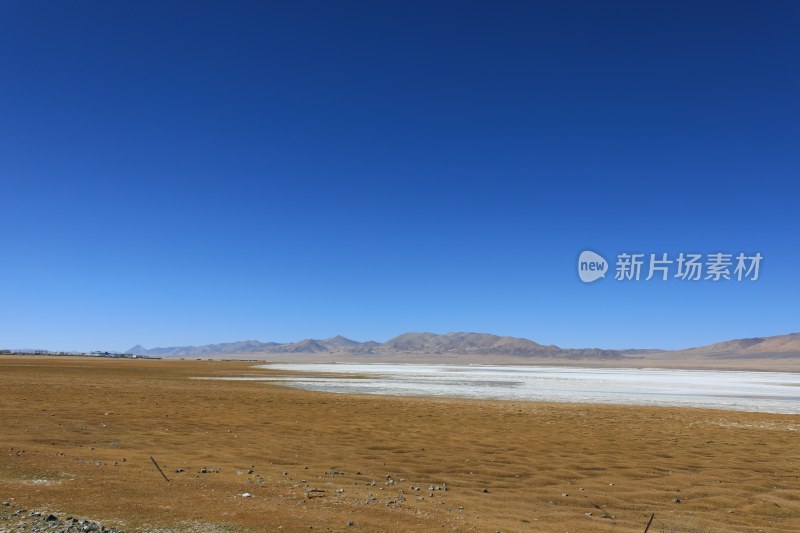 中国西藏蓝天映衬下的田野景色