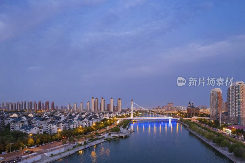 天津海河夜景富民桥城市建筑风光航拍