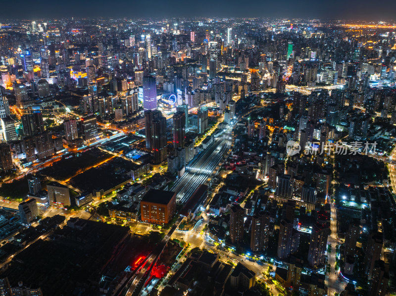 航拍上海现代都市摩天大楼陆家嘴外滩夜景