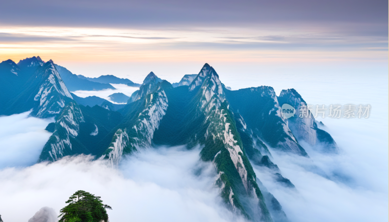 云雾缭绕的壮丽华山山景