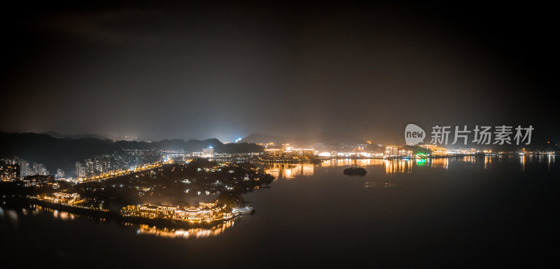 航拍千岛湖城市夜景风光