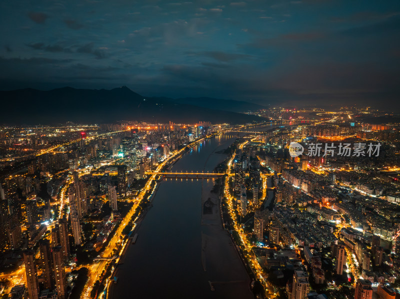 福建福州闽江航拍城市夜景流光溢彩璀璨夜色