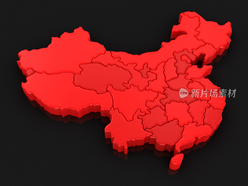 红色立体中国地图